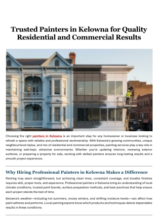 Trusted Painters in Kelowna for Quality Residential and Commercial Results