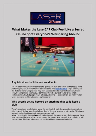 What Makes the Laser247 Club Feel Like a Secret Online Spot Everyone’s Whisperin