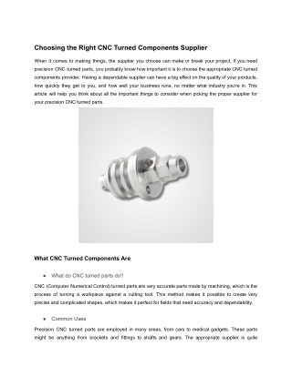 Choosing the Right CNC Turned Components Supplier