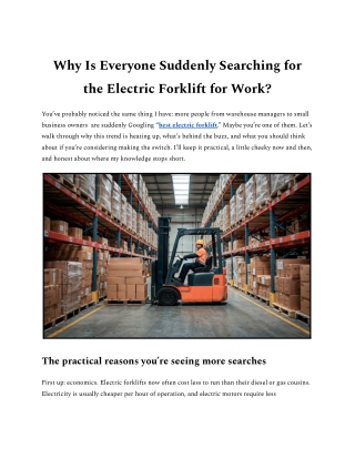 Why Is Everyone Suddenly Searching for the Electric Forklift for Work?