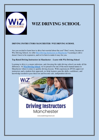 DRIVING INSTRUCTORS MANCHESTER  WIZ DRIVING SCHOOL