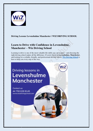 Driving Lessons Levenshulme Manchester WIZ DRIVING SCHOOL