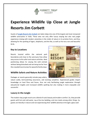 Experience Wildlife Up Close at Jungle Resorts Jim Corbett