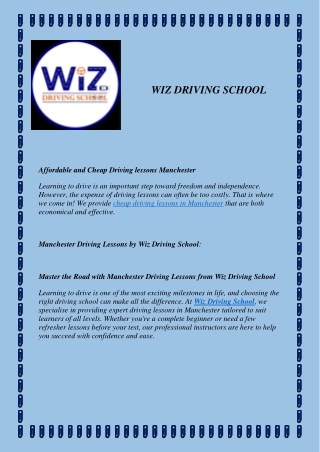 Manchester Driving Lessons by Wiz Driving School