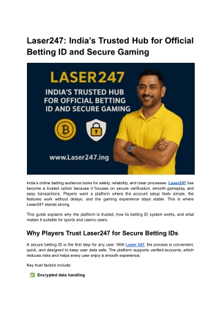 Laser247 India’s Trusted Hub for Official Betting ID and Secure Gaming