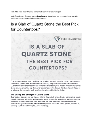 Is a Slab of Quartz Stone the Best Pick for Countertops