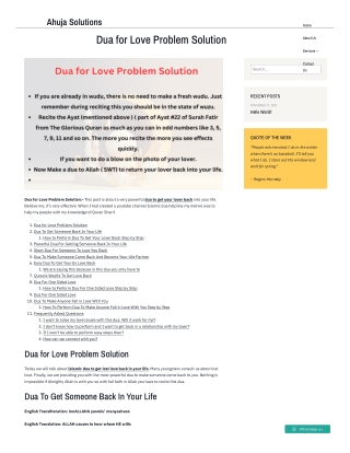 Dua For Love Problem Solution – Get Your Lost Love Back Fast | Ahuja Solution