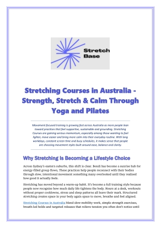 Stretching Courses in Australia -Strength, Stretch & Calm Through Yoga & Pilates