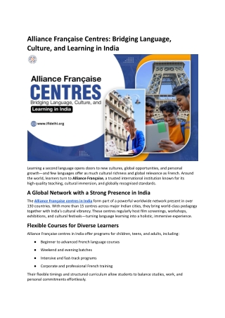 Alliance Française Centres: Bridging Language, Culture, and Learning in India