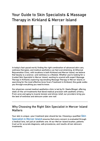 Your Guide to Skin Specialists & Massage Therapy in Kirkland & Mercer Island