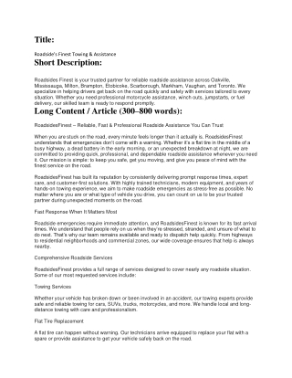 Roadside’s Finest Towing & Assistance