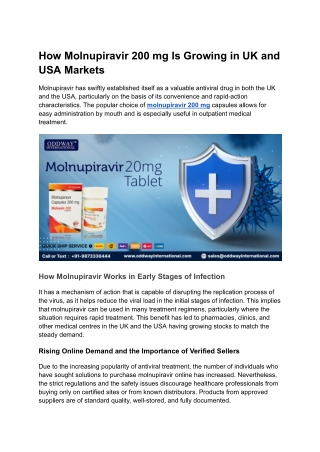 How Molnupiravir 200 mg Is Growing in UK and USA Markets