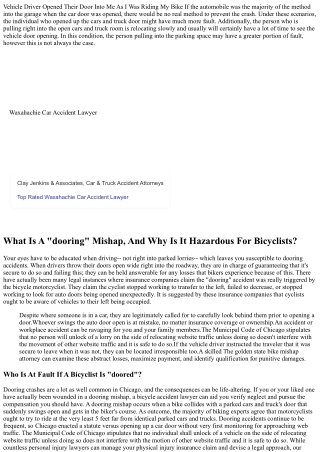 Who Is Responsible If A Bicyclist Is Struck By The Door Of A Parked Cars And Tru