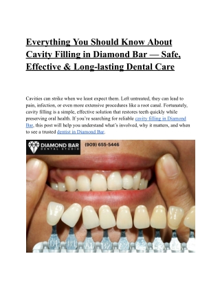 Everything You Should Know About Cavity Filling in Diamond Bar — Safe, Effective & Long-lasting Dental Care