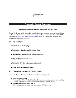 High-Quality Factory Space in Greater Noida’s Prime Industrial Zone