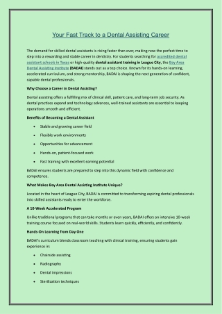 Your Fast Track to a Dental Assisting Career