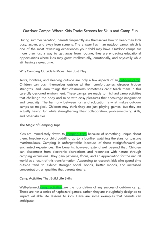 Outdoor Camps Where Kids Trade Screens for Skills and Camp Fun