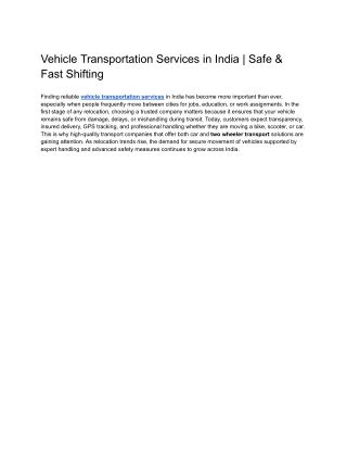 Vehicle Transportation Services in India _ Safe & Fast Shifting