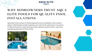 Why Homeowners Trust Aqua Elite Pools for Quality Pool Installations
