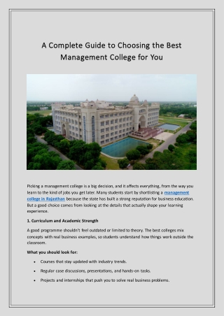 A Complete Guide to Choosing the Best Management College for You