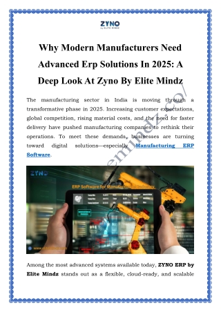 Best ERP Software for Manufacturing Industry – ZYNO by Elite Mindz