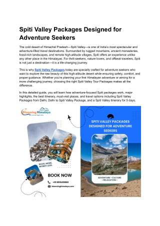 Spiti Valley Packages Designed for Adventure Seekers