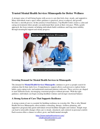 Trusted Mental Health Services Minneapolis for Better Wellness