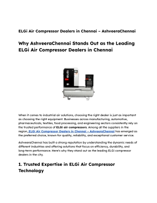 ELGi Air Compressor Dealers in Chennai