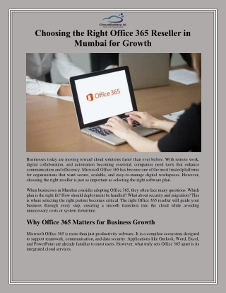 Choosing the Right Office 365 Reseller in Mumbai for Growth