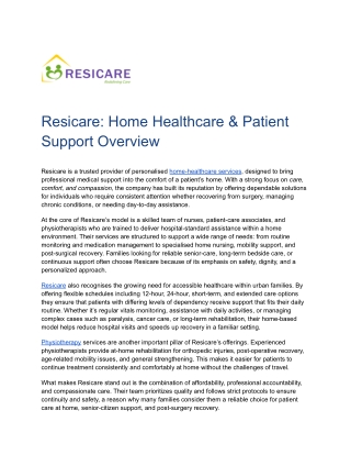 Resicare_ Home Healthcare & Patient Support Overview