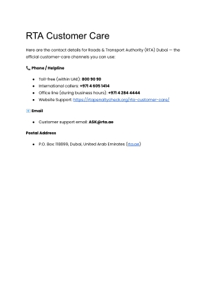 RTA Customer Care