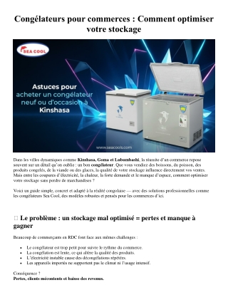 Congélateurs Professionnels – Optimisez le Stockage et Réduisez Vos Pertes | Sea
