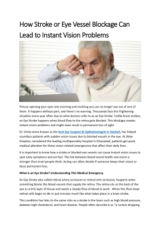 How Stroke or Eye Vessel Blockage Can Lead to Instant Vision Problems