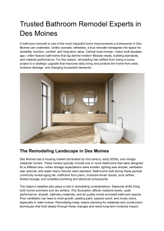 Trusted Bathroom Remodel Experts in Des Moines
