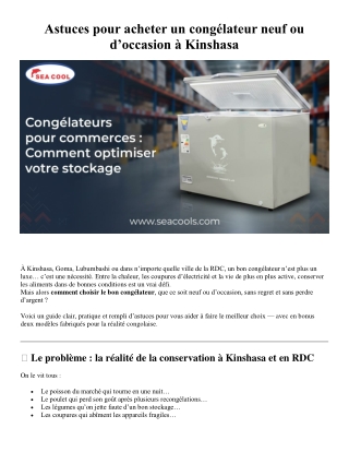 Astuces pour acheter un congélateur neuf ou d’occasion à Kinshasa – Guide comple