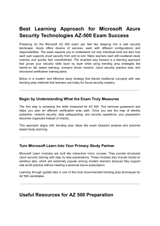 Best Learning Approach for Microsoft Azure Security Technologies AZ-500 Exam Success