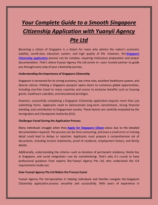 Your Complete Guide to a Smooth Singapore Citizenship Application with Yuanyii A
