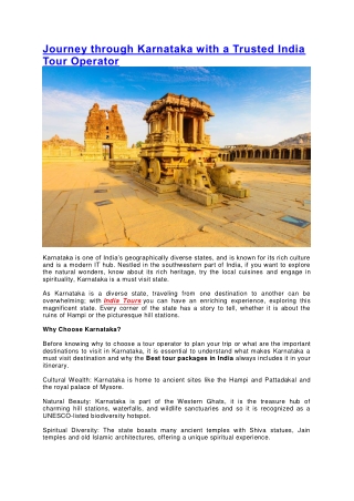 Journey through Karnataka with a Trusted India Tour Operator