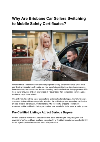 Why Are Brisbane Car Sellers Switching to Mobile Safety Certificates?