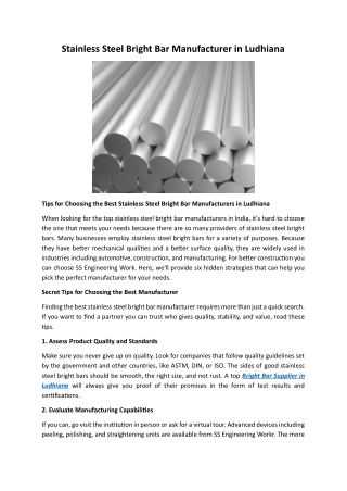 Stainless Steel Bright Bar Manufacturer in Ludhiana