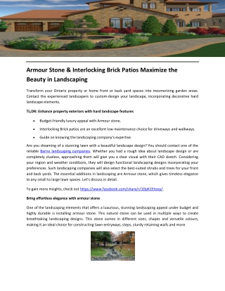 Armour Stone & Interlocking Brick Patios Maximize the Beauty in Landscaping