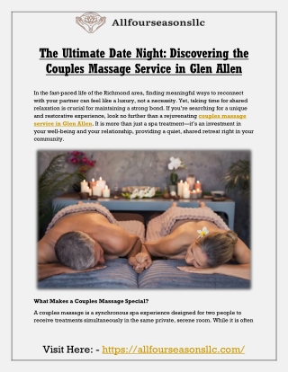 The Ultimate Date Night: Discovering the Couples Massage Service in Glen Allen