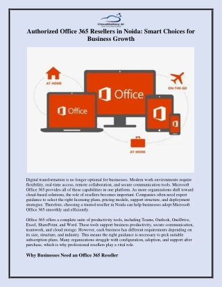 Authorized Office 365 Resellers in Noida- Smart Choices for Business Growth
