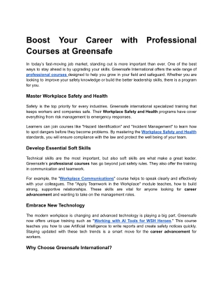 WSQ Professional Safety Courses at Greensafe International