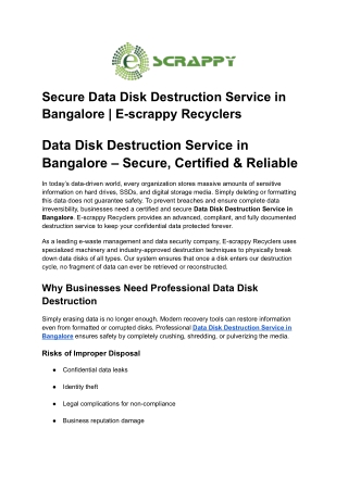 Secure Data Disk Destruction Service in Bangalore _ E-scrappy Recyclers