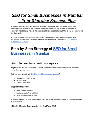 SEO for Small Businesses in Mumbai -A Step-by-Step Guide