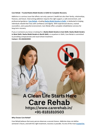 Nasha Mukti Kendra in Delhi – Best Rehab & De-Addiction Centre