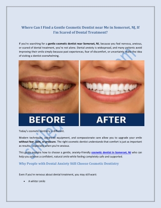 Where Can I Find a Gentle Cosmetic Dentist Near Me in Somerset, NJ, If I’m Scared of Dental Treatment
