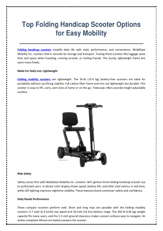 Top Folding Handicap Scooter Options for Easy Mobility