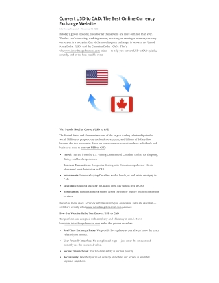 Convert USD to CAD The Best Online Currency Exchange Website PDF